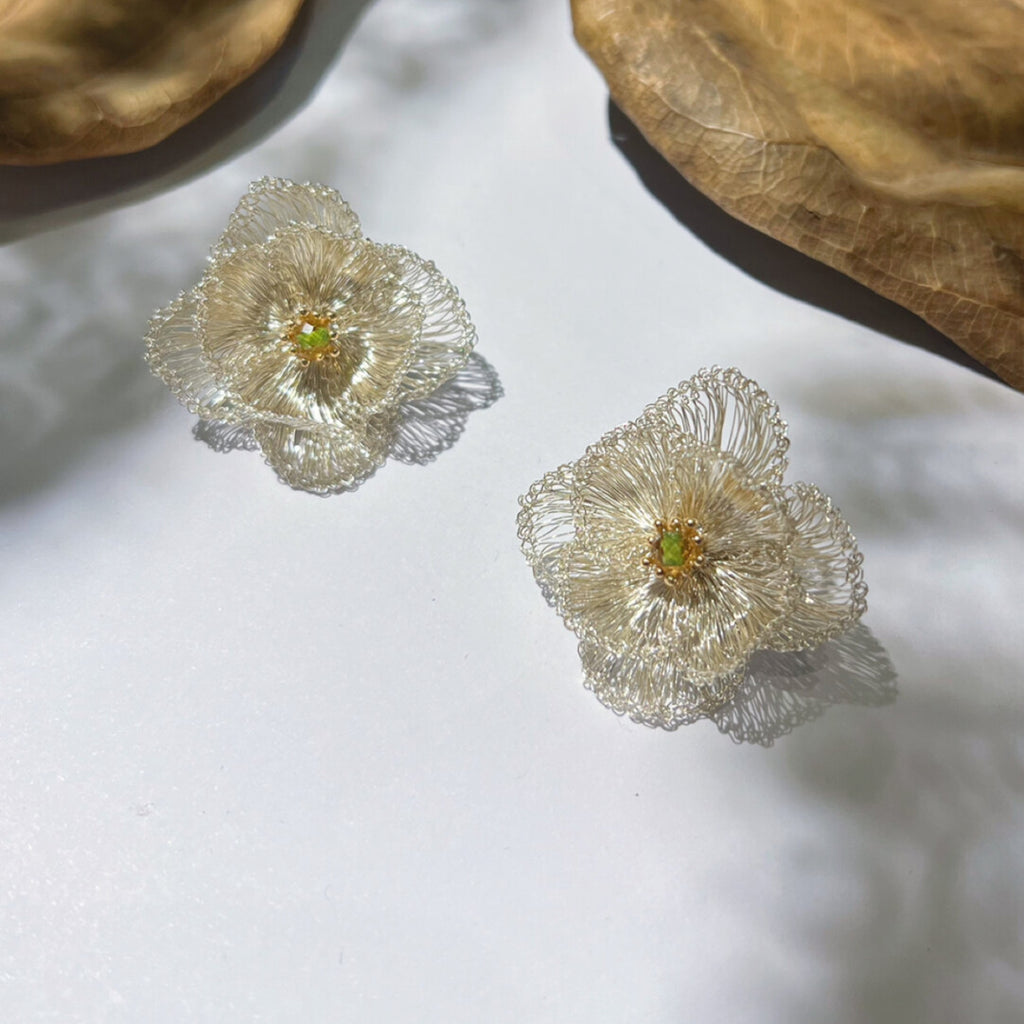 Metal Woven Double Layer Flower Earrings,Lumivault.