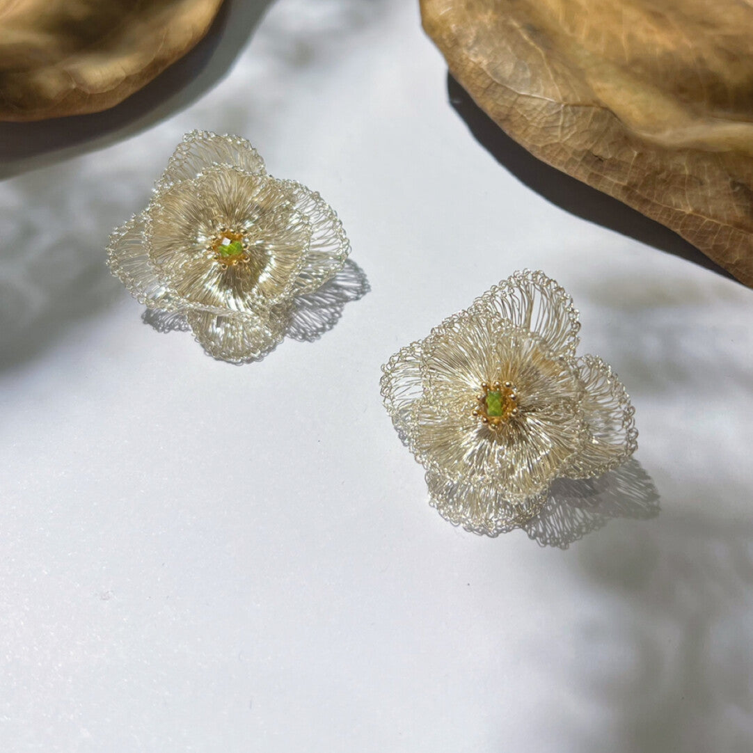 Metal Woven Double Layer Flower Earrings,Lumivault.