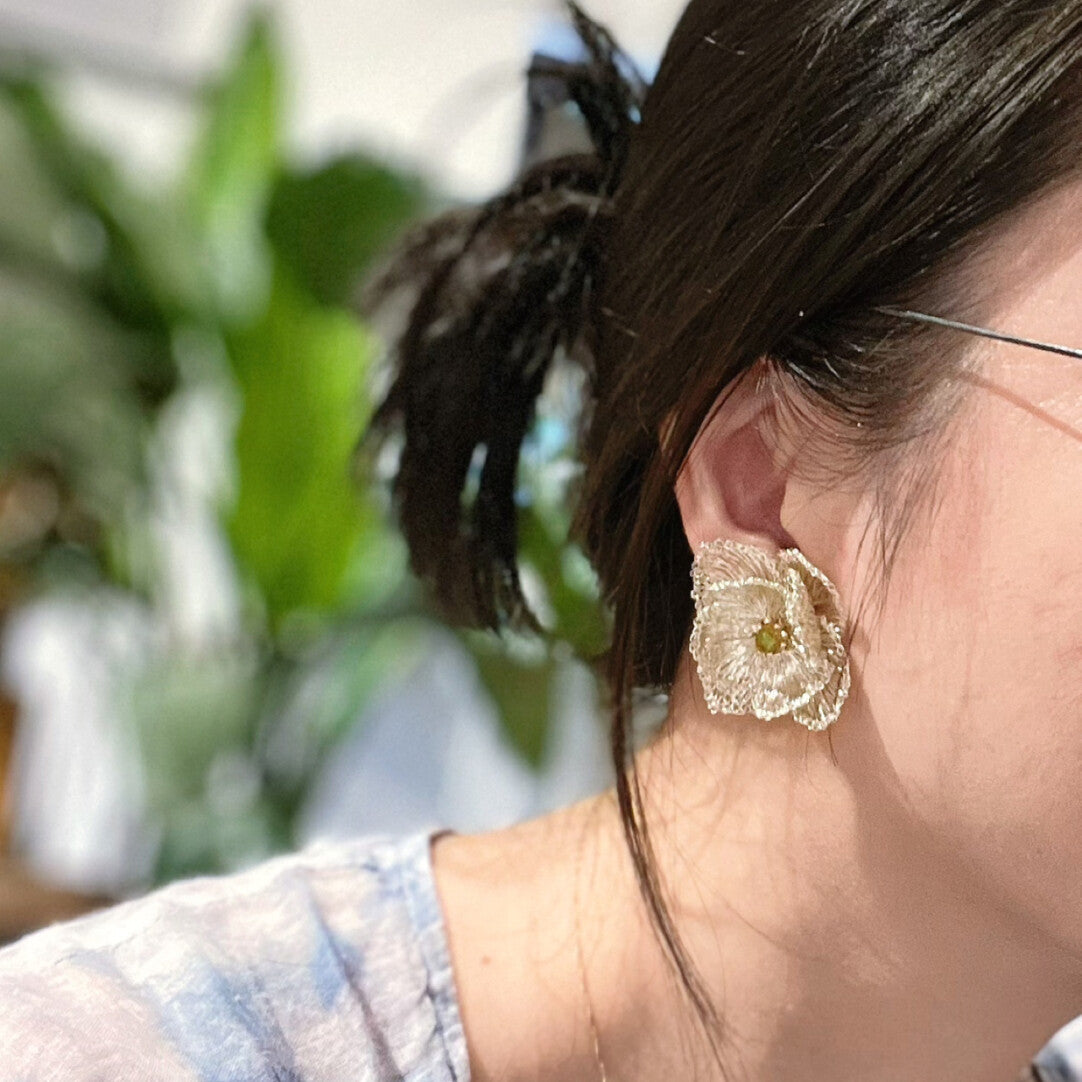 Metal Woven Double Layer Flower Earrings,Lumivault.