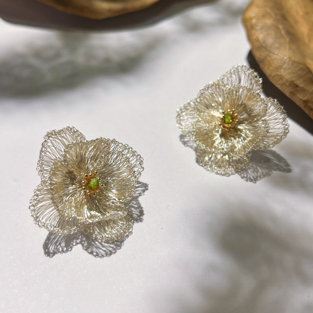 Metal Woven Double Layer Flower Earrings,Lumivault.