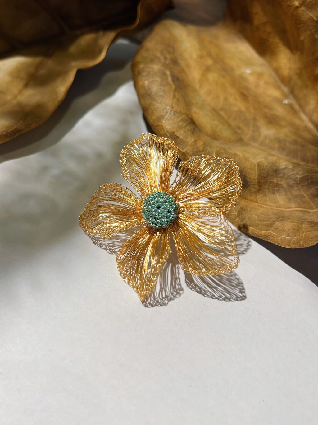Metal Woven Golden Flower  Earrings,Lumivault.