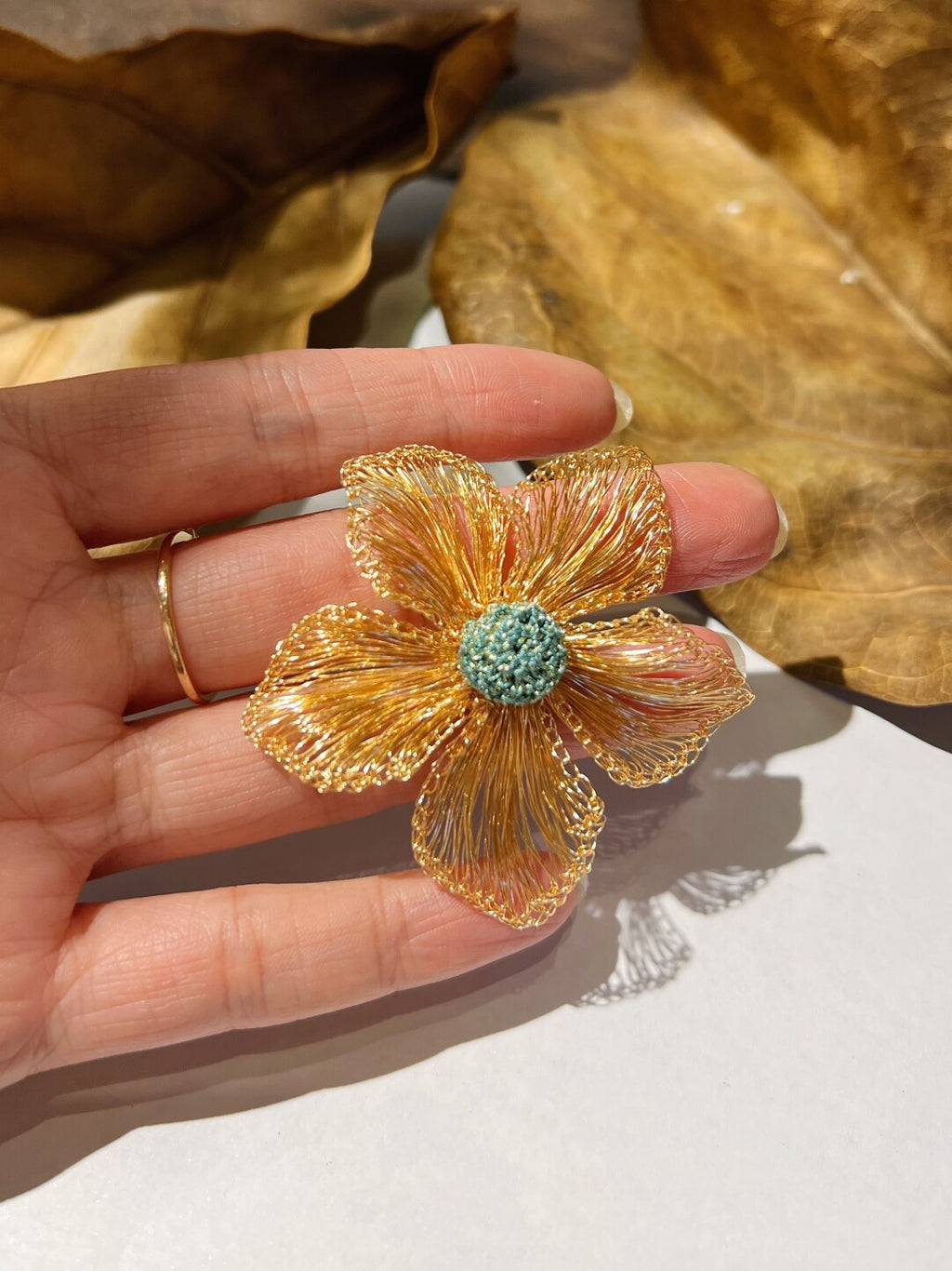 Metal Woven Golden Flower  Earrings,Lumivault.