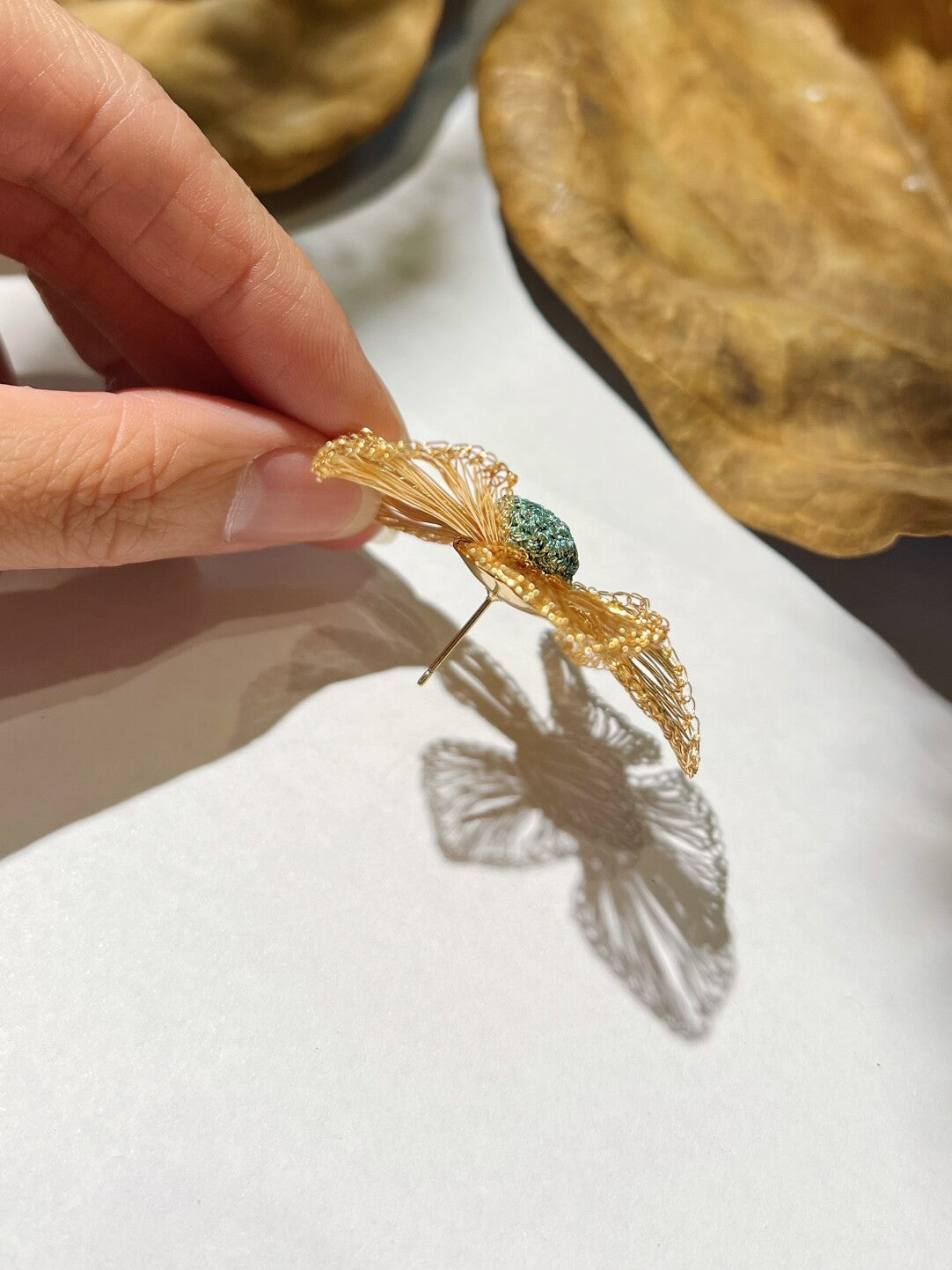 Metal Woven Golden Flower  Earrings