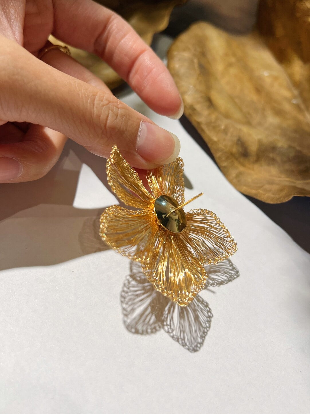 Metal Woven Golden Flower  Earrings,Lumivault.