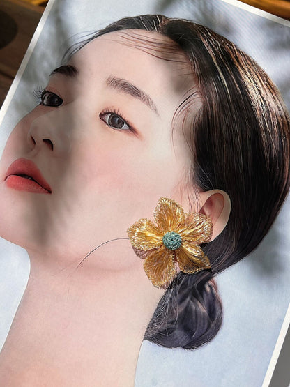 Metal Woven Golden Flower  Earrings