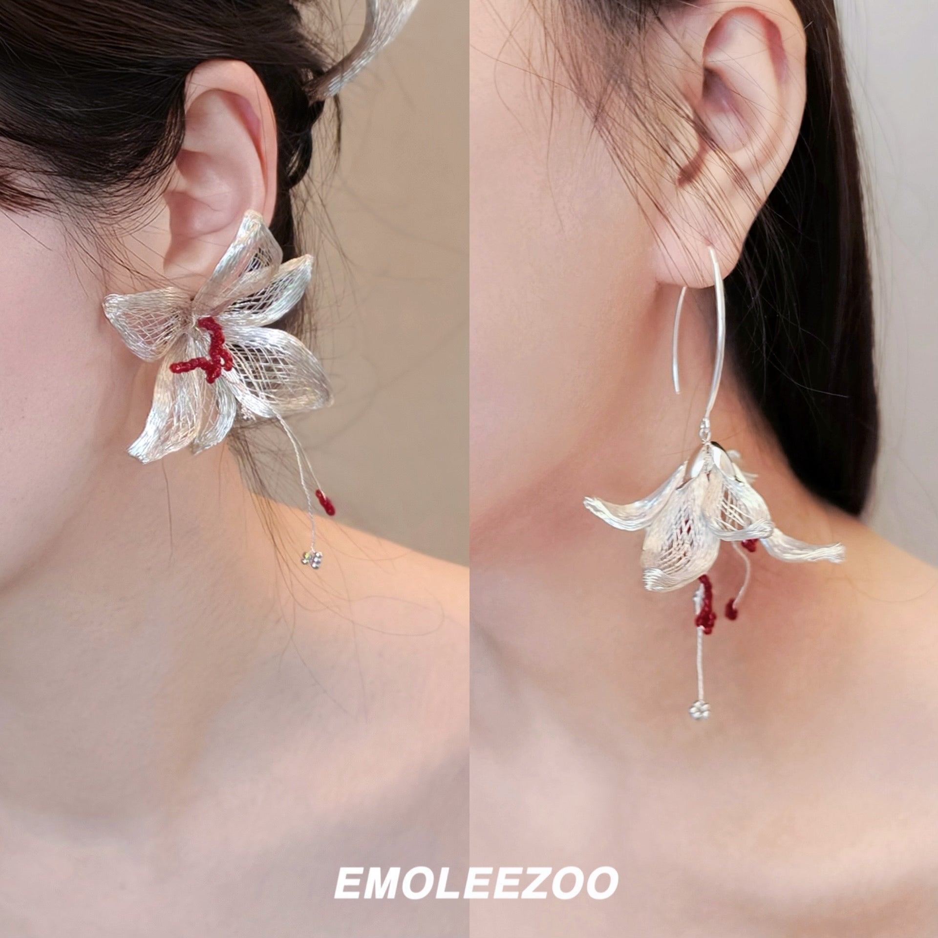 Metal Woven Lily Earrings,One Clip + One Hook,Lumivault.