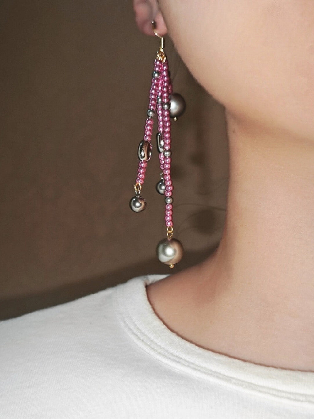 Metallic Pink Firework Irregular Earring,Lumivault.
