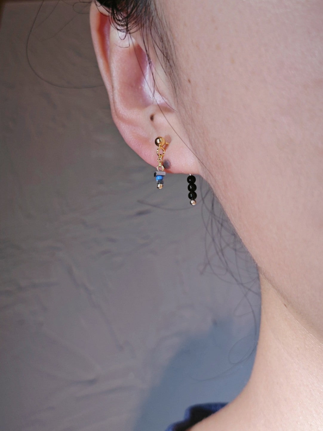 Mini Blue Black Earrings,Lumivault.
