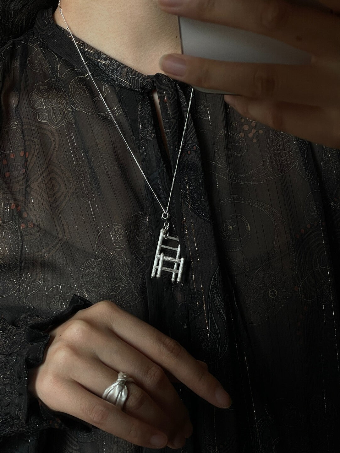 Mini Chair Silver Filigree Necklace,Mini Chair Pendant+Silver Chain,Lumivault.