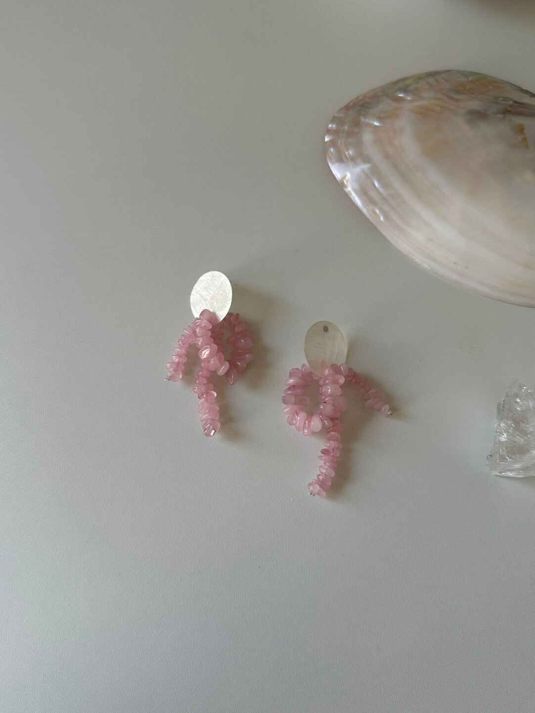 Shell Pink Crystal Earrings,Lumivault.