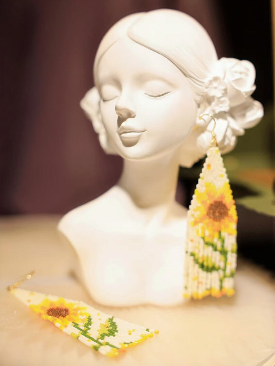 Monet's Garden Sunflowers MIYUKI Beaded Earrings,Lumivault.