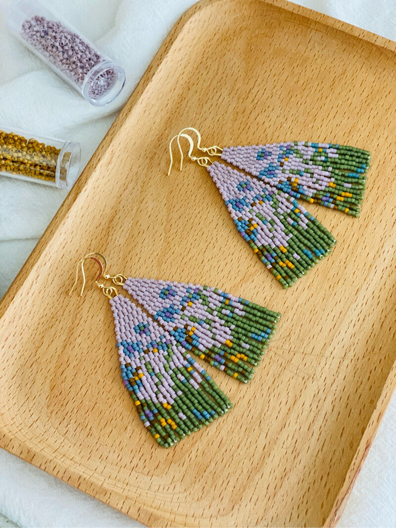 Monet's Irises MIYUKI Beaded Earrings,Lumivault.