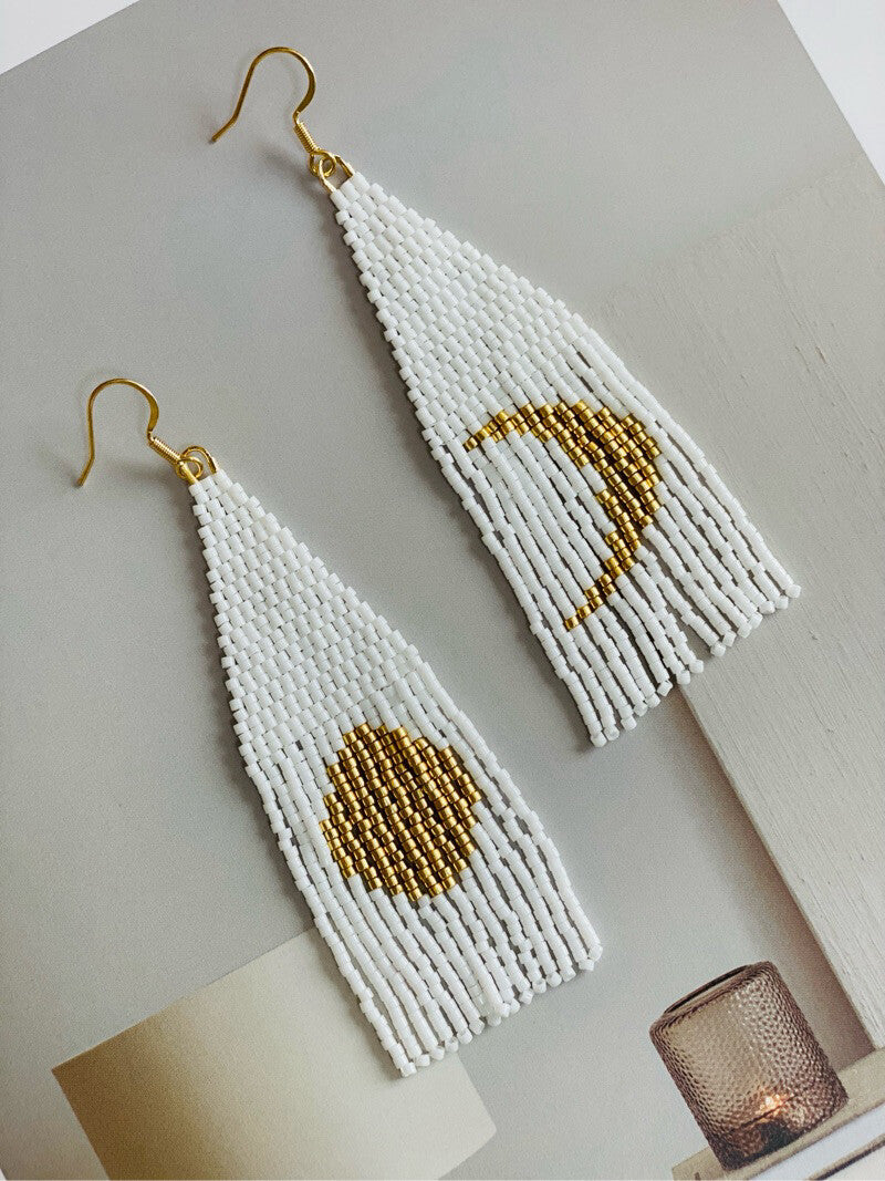 Moon and Sixpence MIYUKI Beaded Earrings,White / Studs,Lumivault.