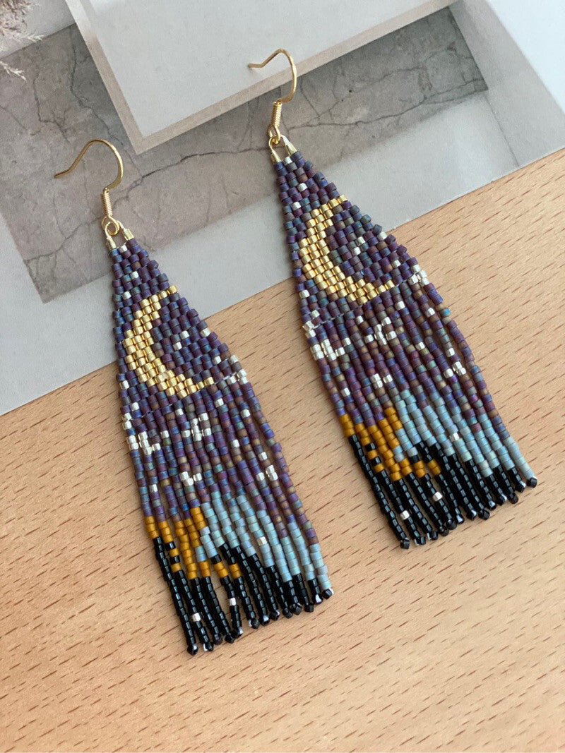 Moon and Sixpence MIYUKI Beaded Earrings,Dark (Two Crescent Moons) / Studs,Lumivault.