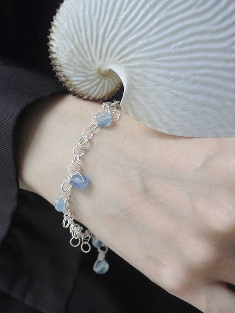 Morning Dew Silver Filigree Bracelet,Aquamarine,Lumivault.