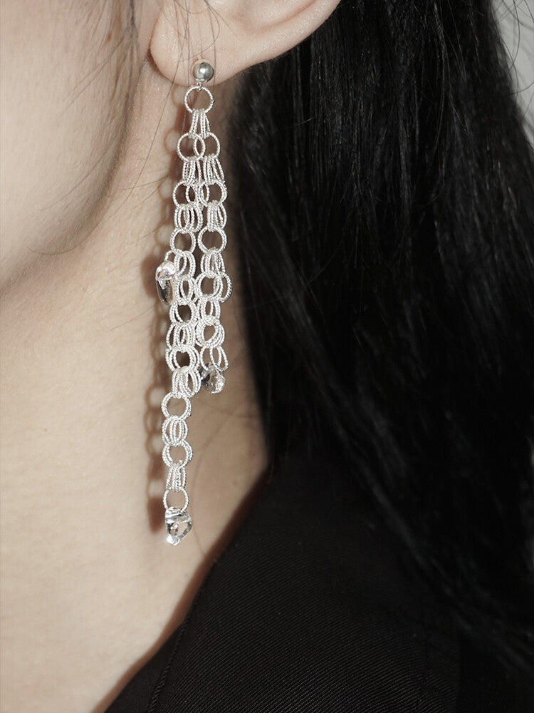 Morning Dew Silver Filigree Earrings,Single Earring-Rock Crystal / Studs,Lumivault.