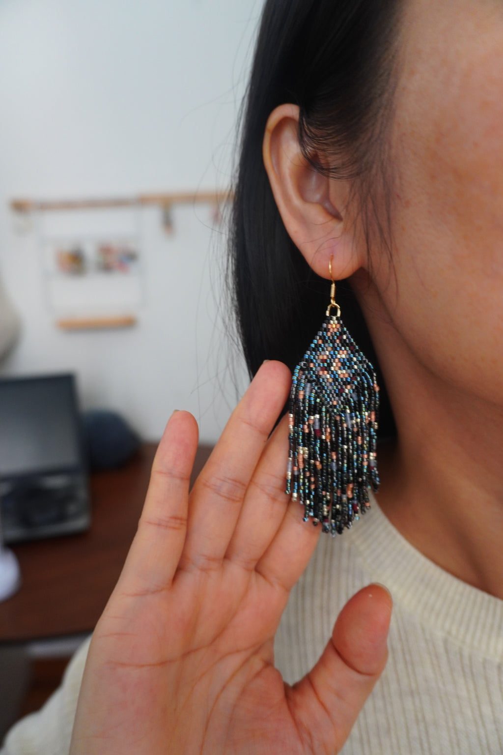 Native American MIYUKI Beaded Earrings,Studs / Long / #2,Lumivault.