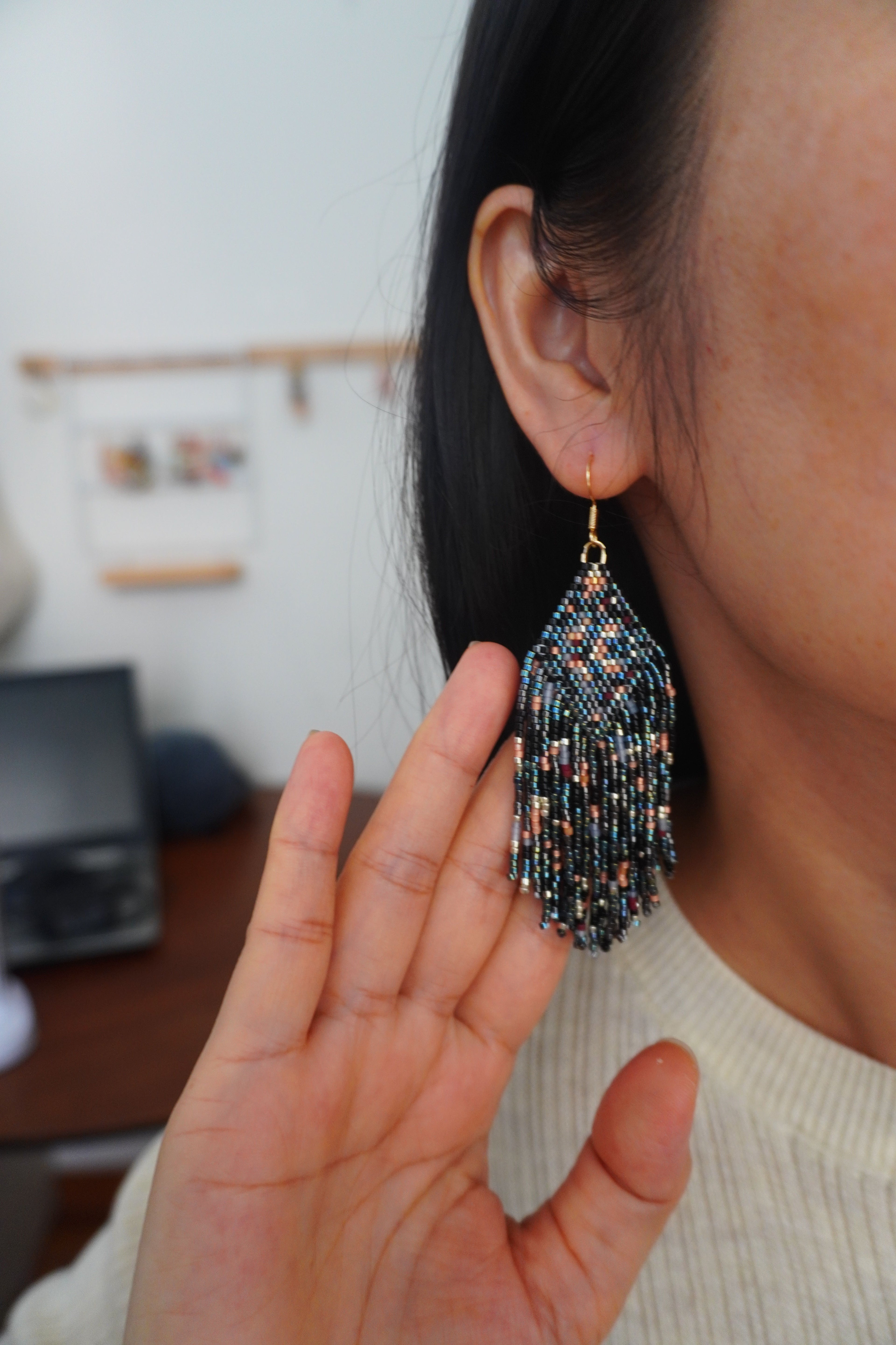 Native American MIYUKI Beaded Earrings,Studs / Long / #2,Lumivault.