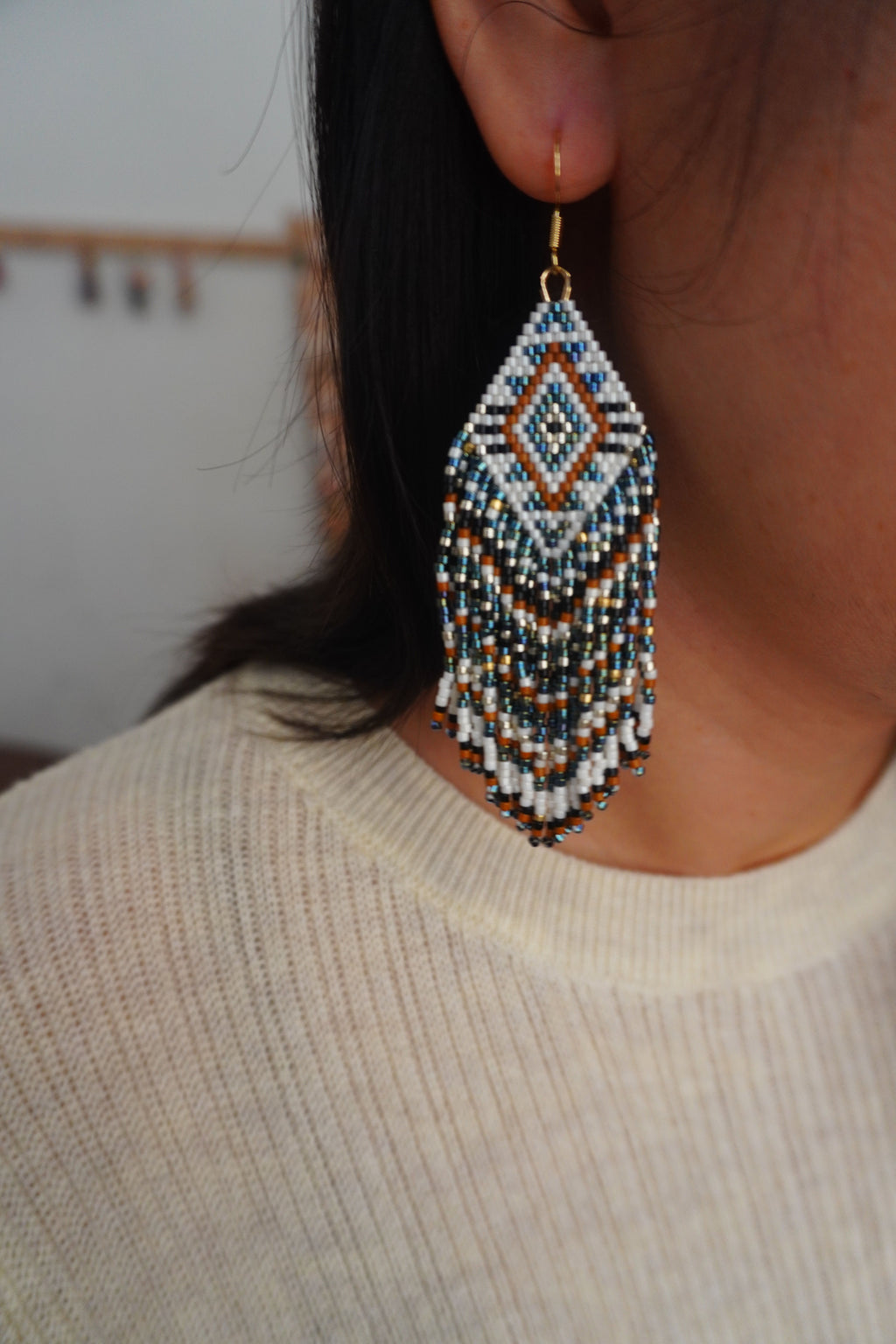 Native American MIYUKI Beaded Earrings,Studs / Long / #1,Lumivault.