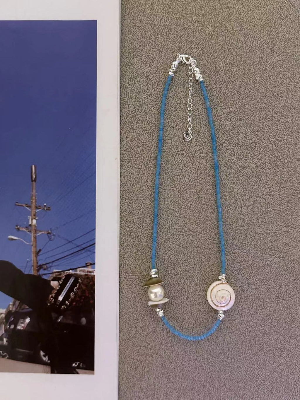 Natural Shell Blue Beaded Necklace,Lumivault.