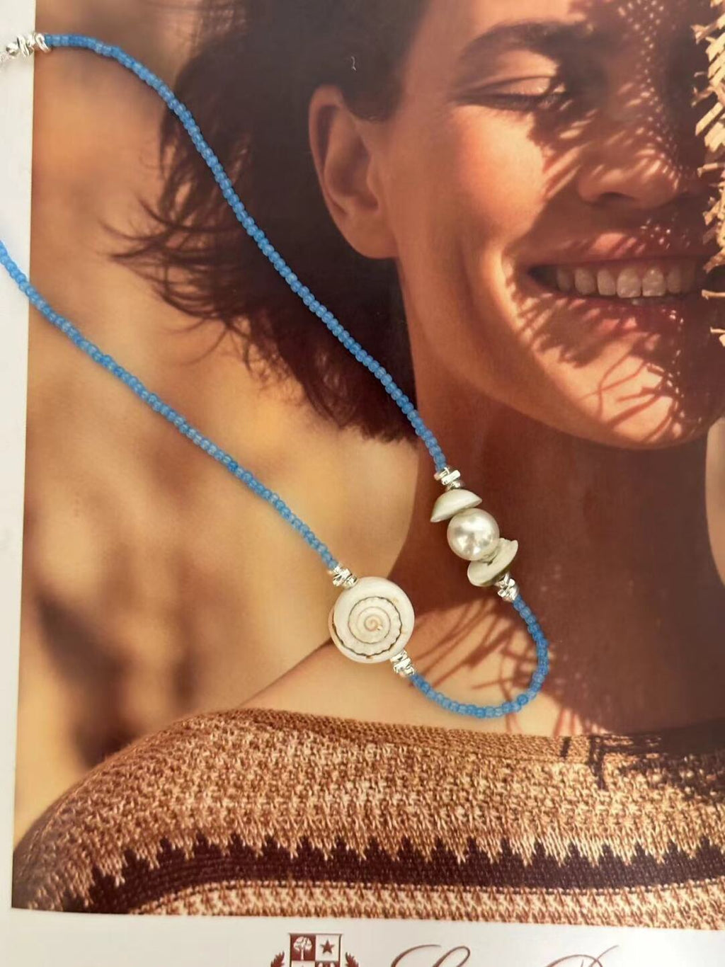 Natural Shell Blue Beaded Necklace,Lumivault.