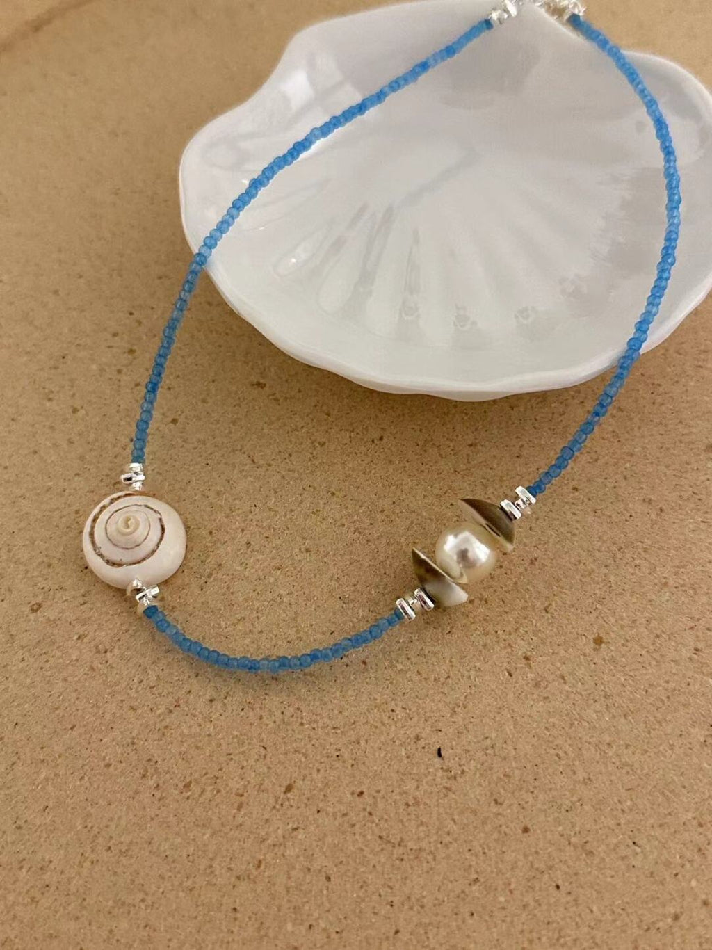 Natural Shell Blue Beaded Necklace,Lumivault.