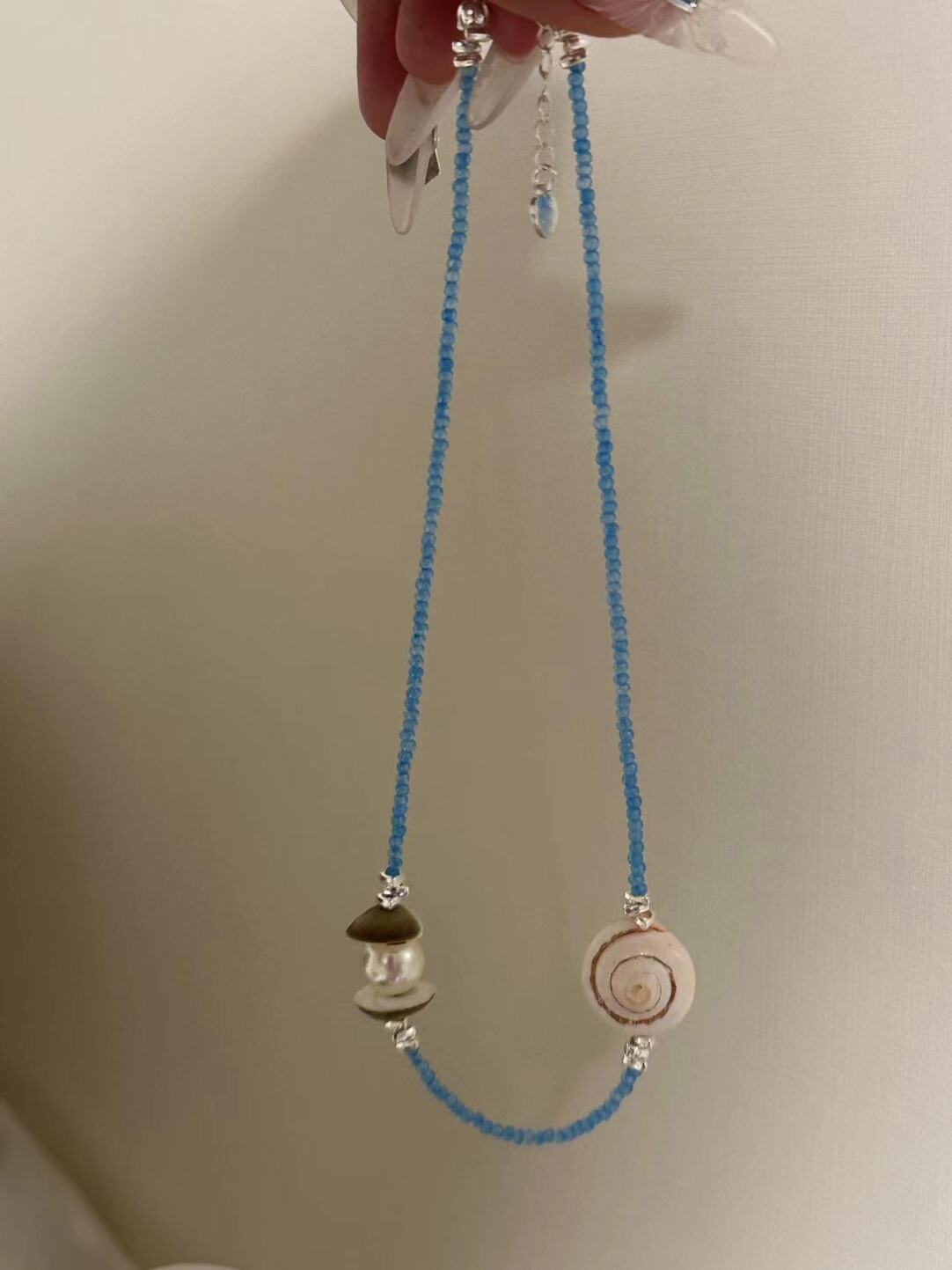 Natural Shell Blue Beaded Necklace,Lumivault.