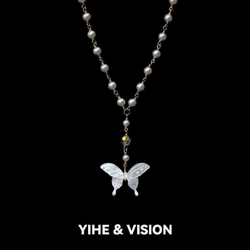 Butterfly Pearl Crystal Necklace,Lumivault.