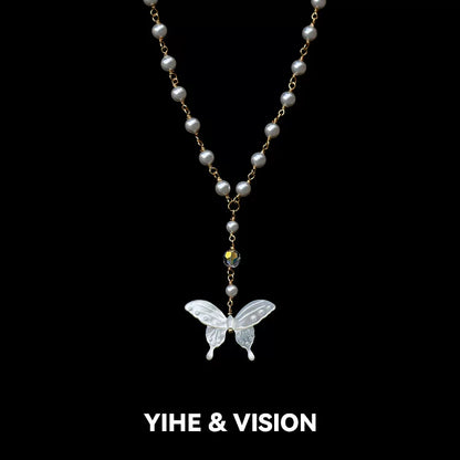 Butterfly Pearl Crystal Necklace