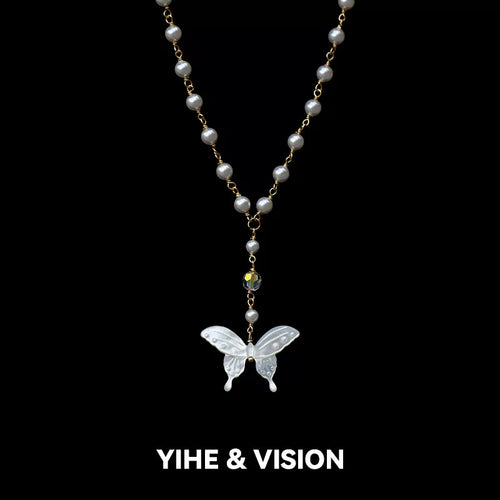 Butterfly Pearl Crystal Necklace,Lumivault.