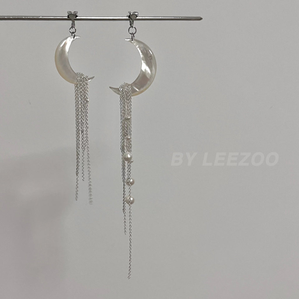Moonlight Waterfall Freshwater Pearl Shell Earrings,Lumivault.