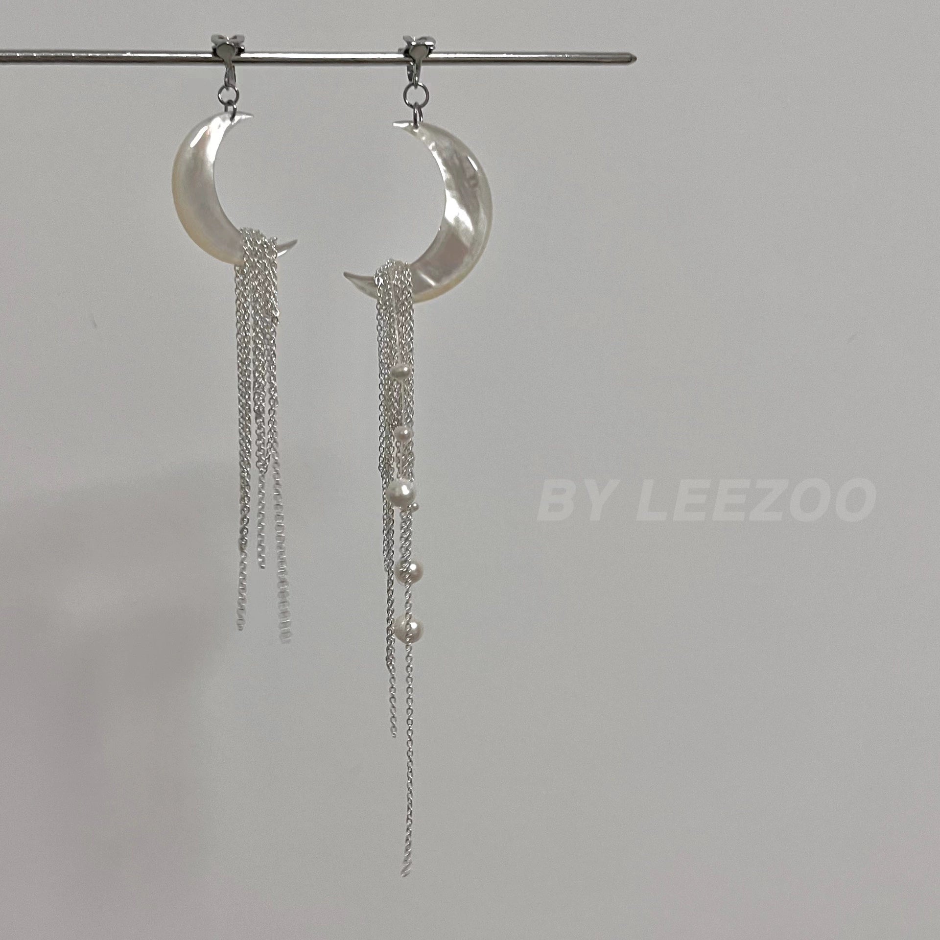 Moonlight Waterfall Freshwater Pearl Shell Earrings,One Large + One Small Studs Randomly Left and Right,Lumivault.
