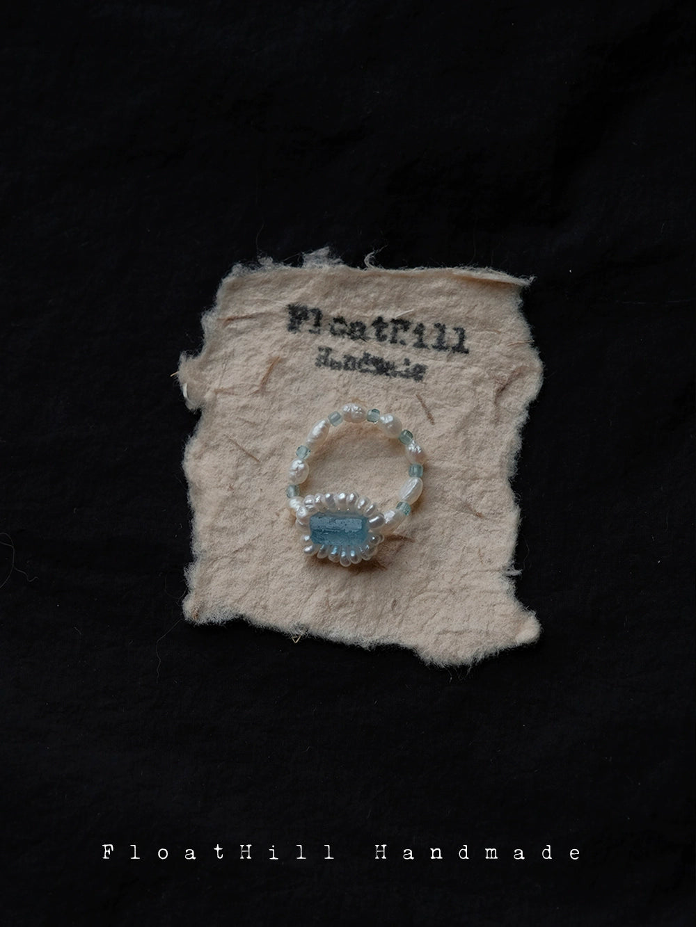 Blue Island Freshwater Pearl Beaded Elastic Ring,Type B Aquamarine + Freshwater Pearl,Lumivault.