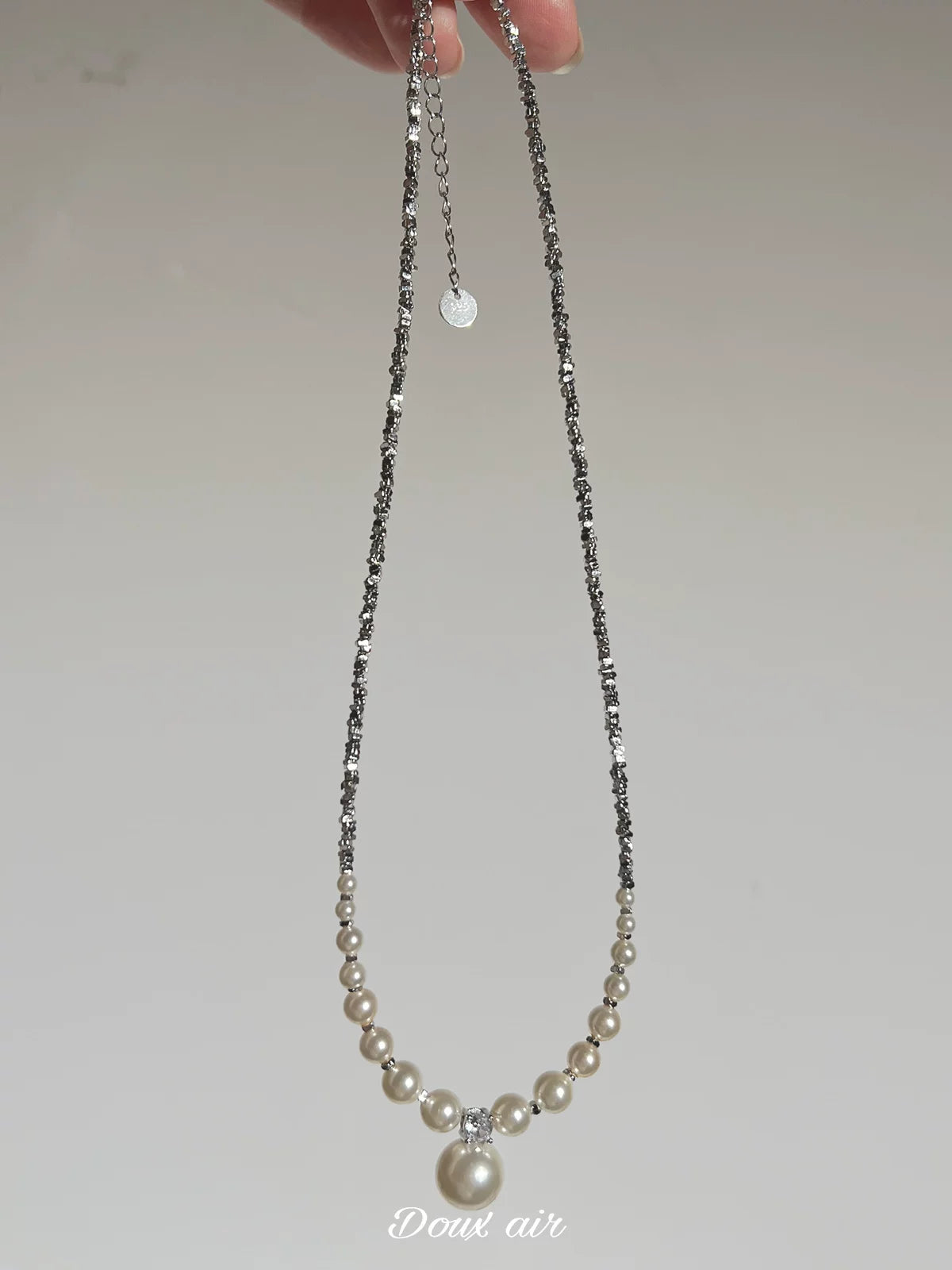 Silver Pearl Beaded Necklace,Lumivault.