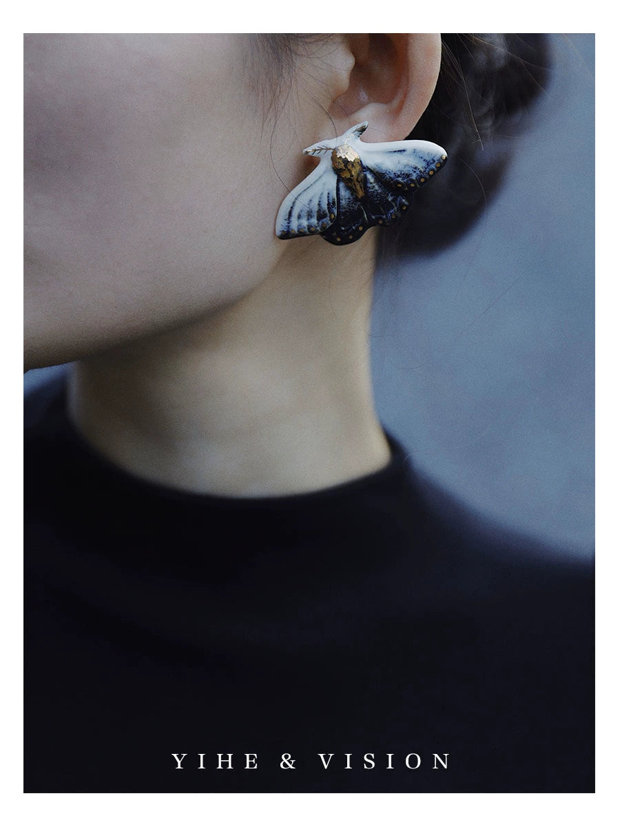 Blue Moth Ceramic Earrings,Lumivault.