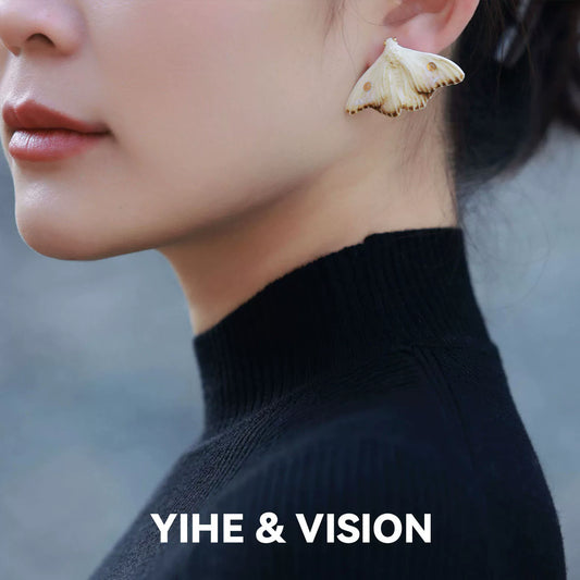 Frost Yellow and Blue Moth Earrings,Lumivault.