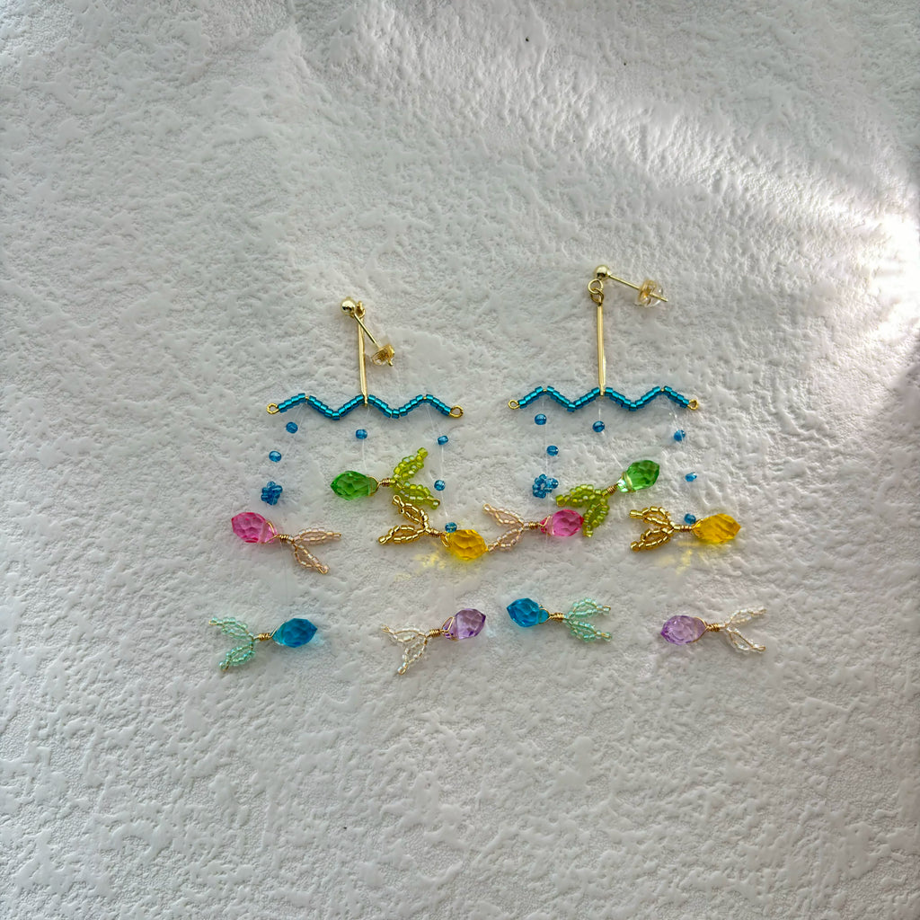 Color Fish Beaded Earrings,Studs (925 Silver Needles),Lumivault.