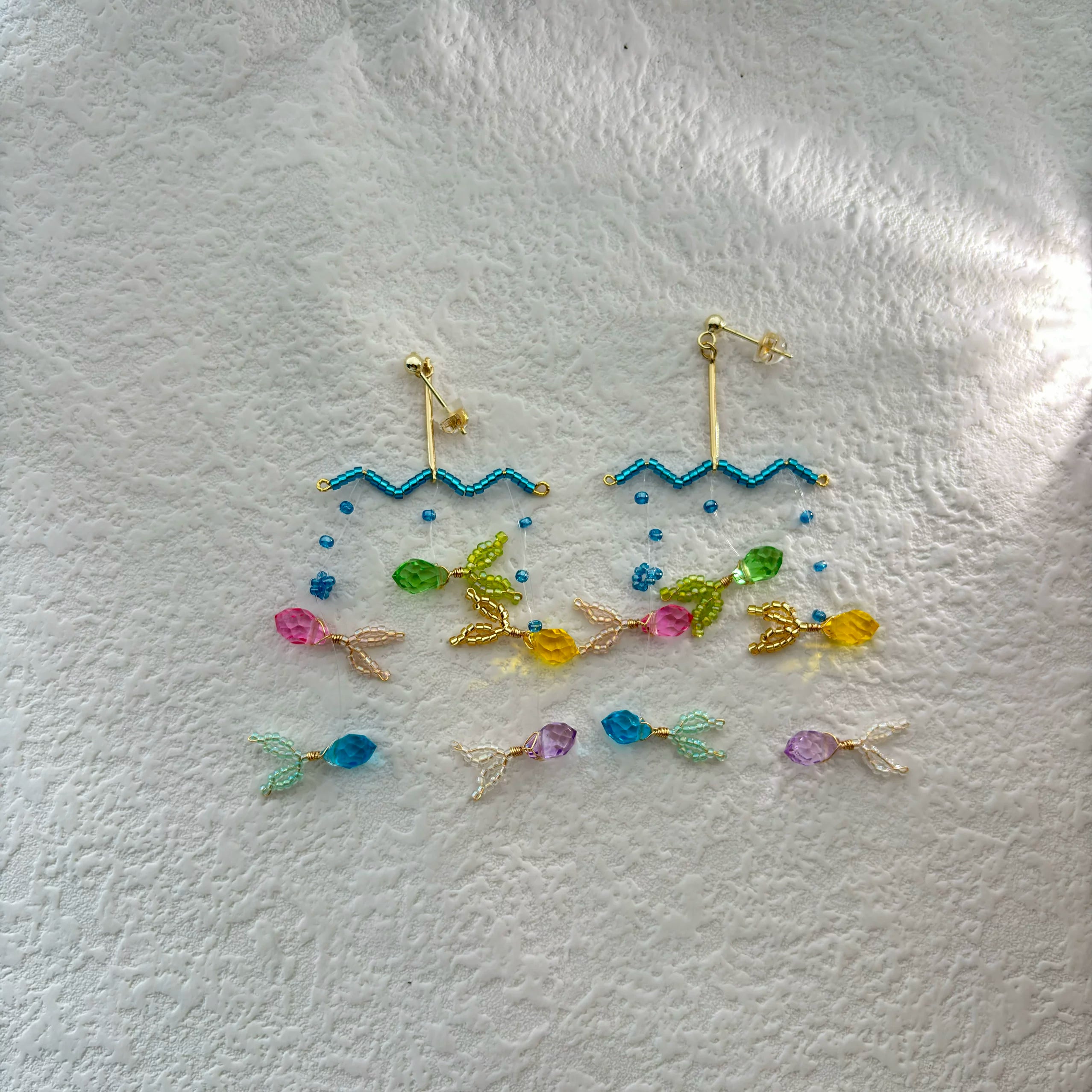 Color Fish Beaded Earrings,Studs (925 Silver Needles),Lumivault.