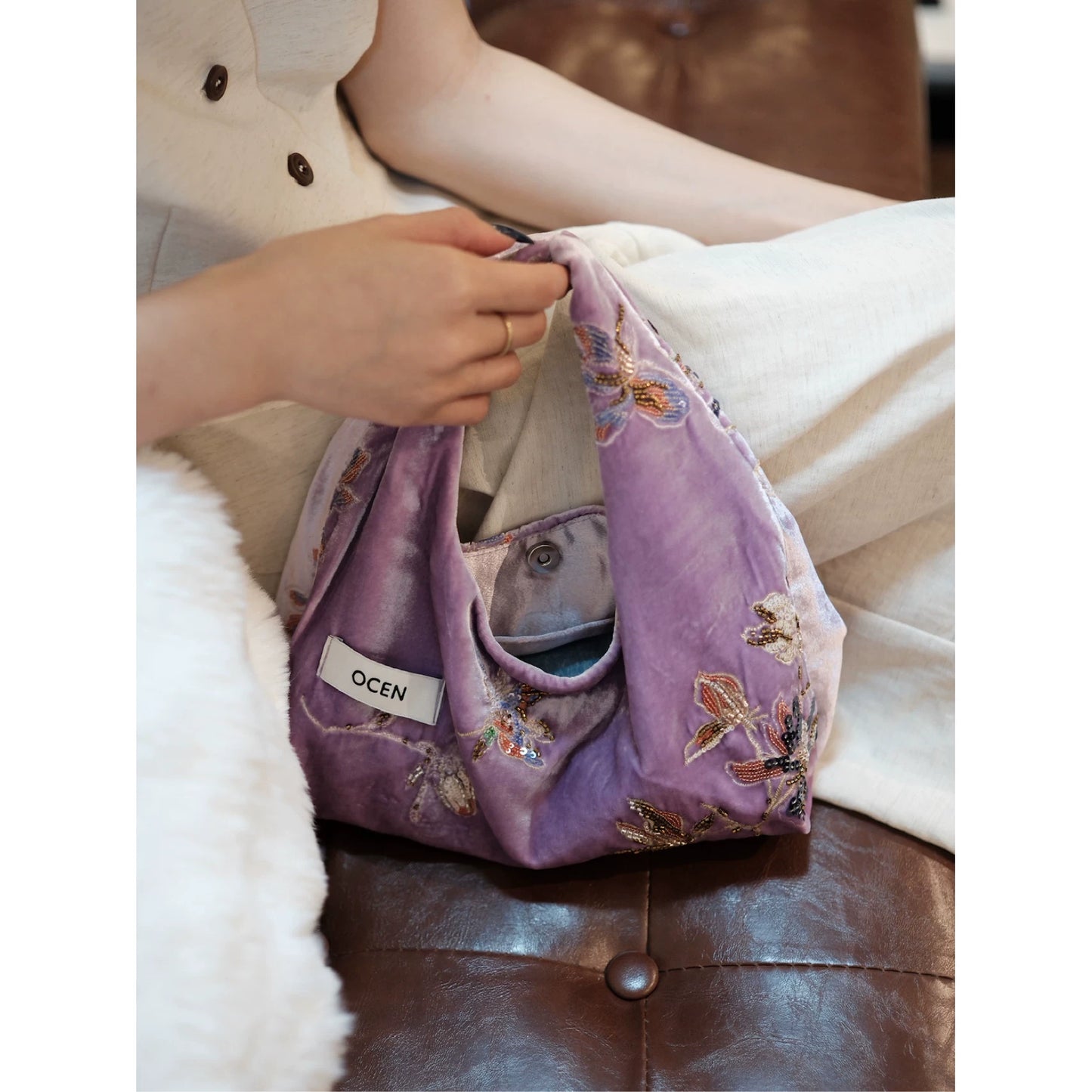 Iris Purple Beaded Velvet Hobo Bag - Lumivault