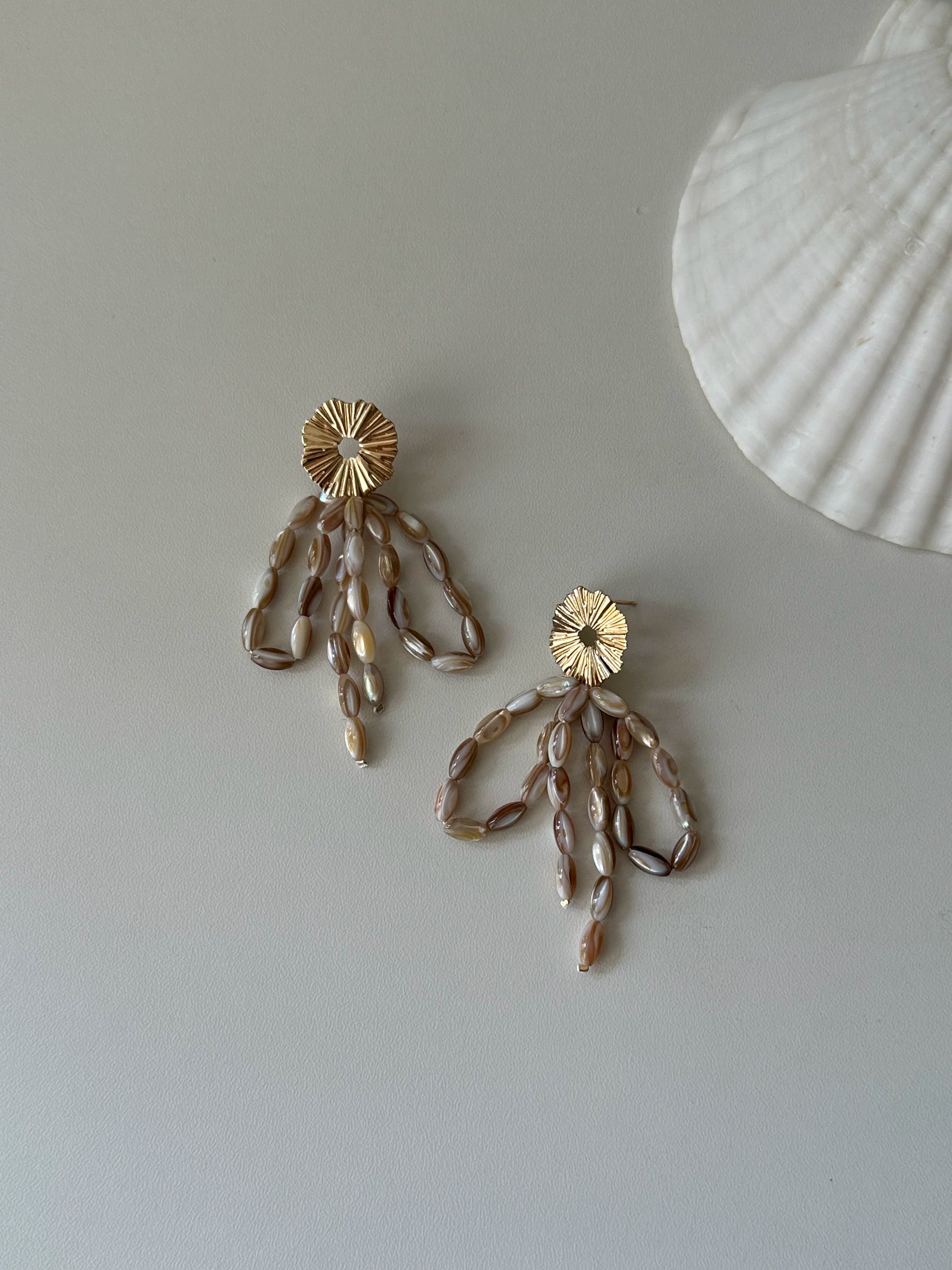 Bronze Mother of Pearl Tassel Earrings - Lumivault