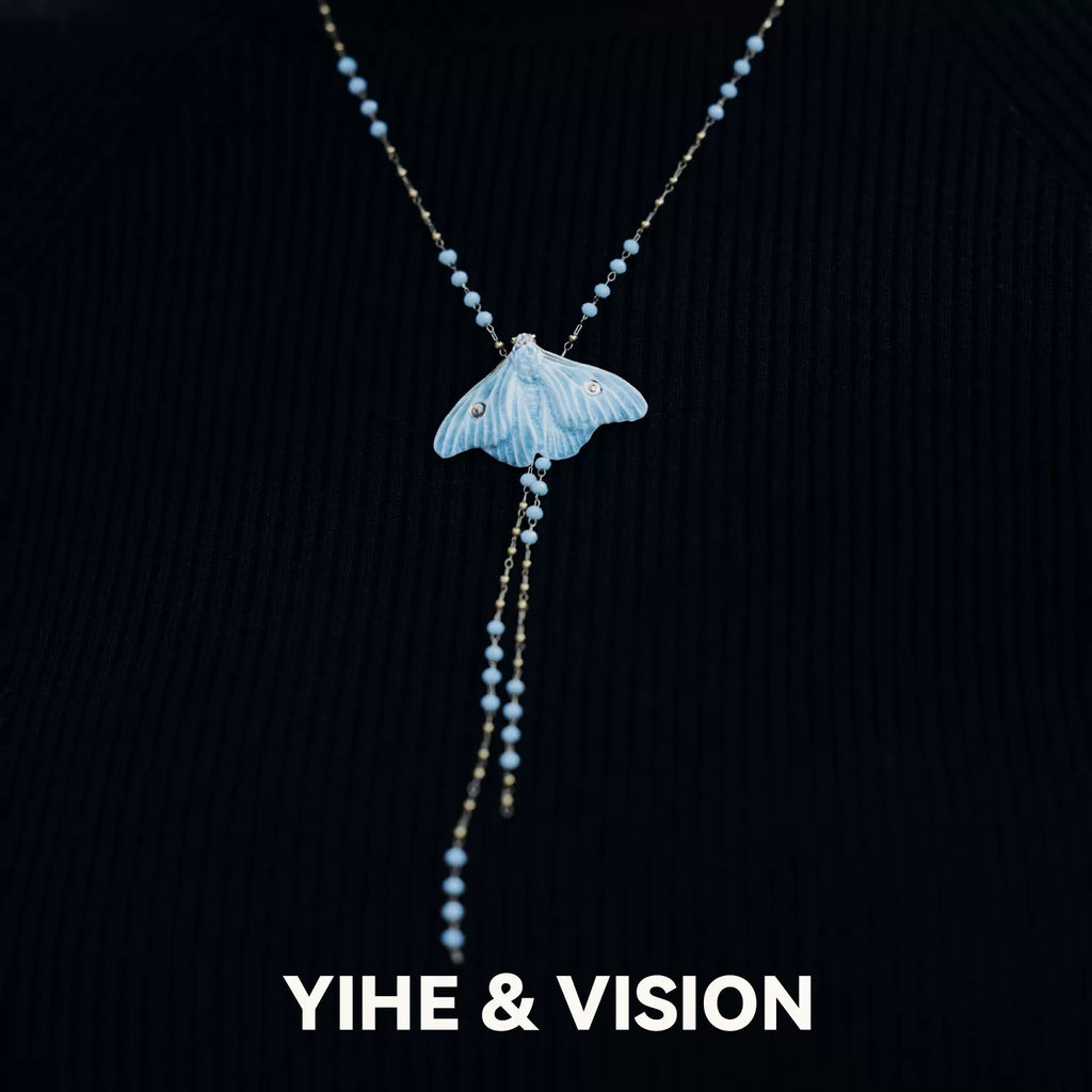Frost Moth Ceramic Necklace,Lumivault.