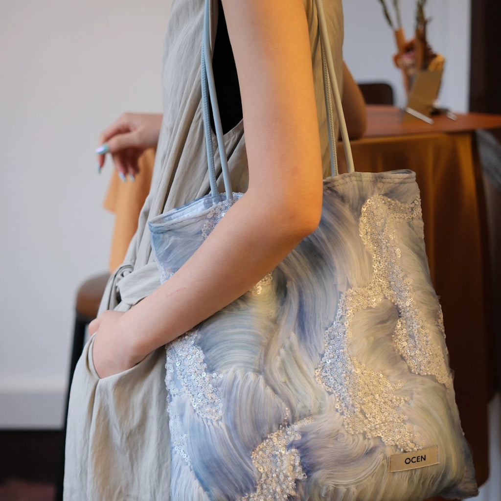 Ink Wave Beaded Tote Bag - Lumivault