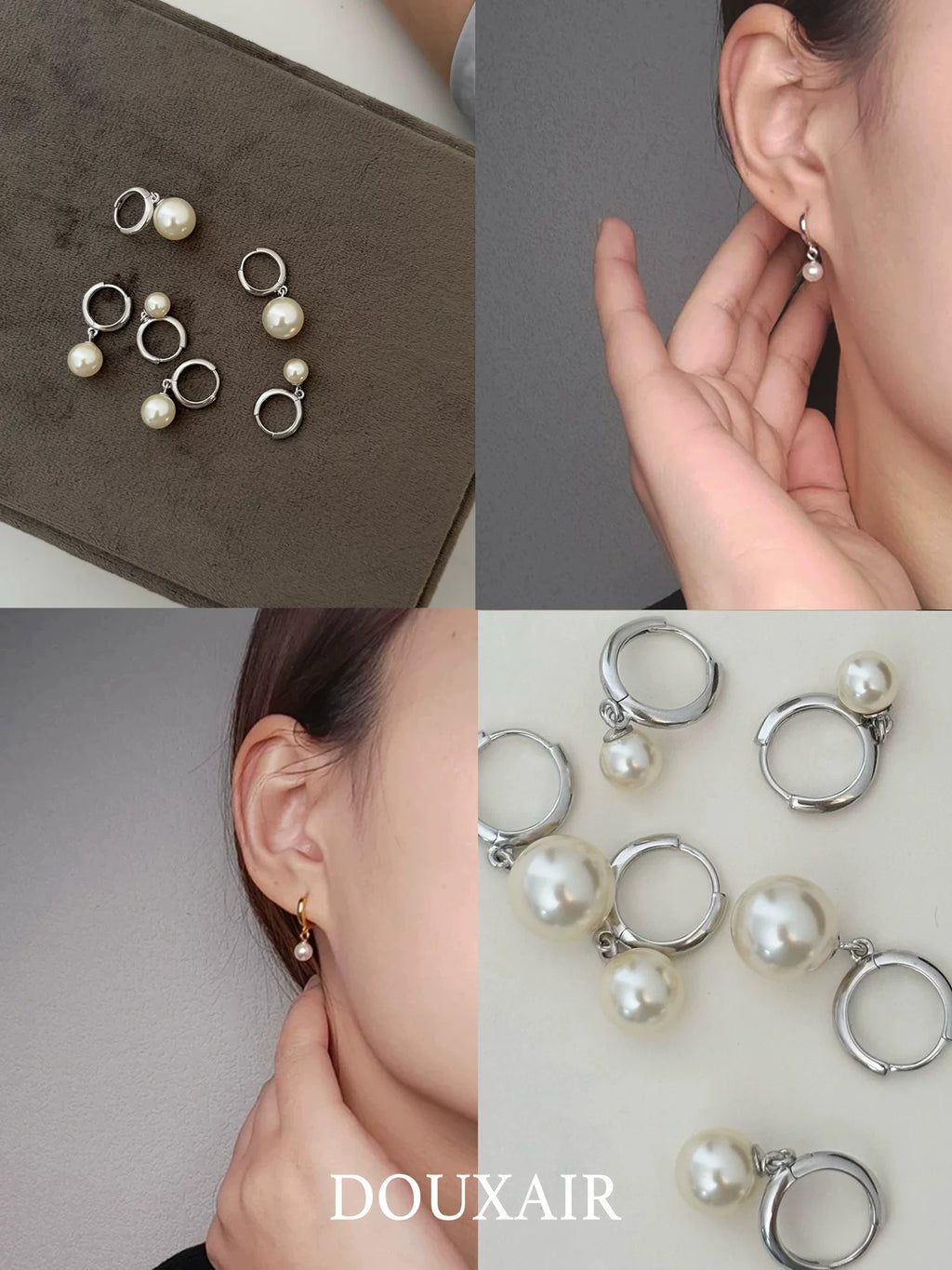 Single Pearl Silver Stud Earrings,Lumivault.