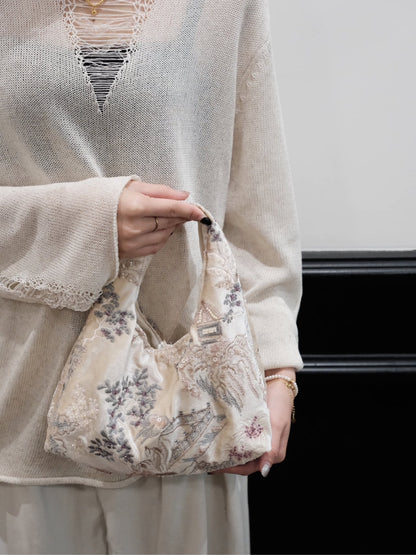 Chinoiserie Botanic Embroidery Beaded Hobo Bag - Lumivault