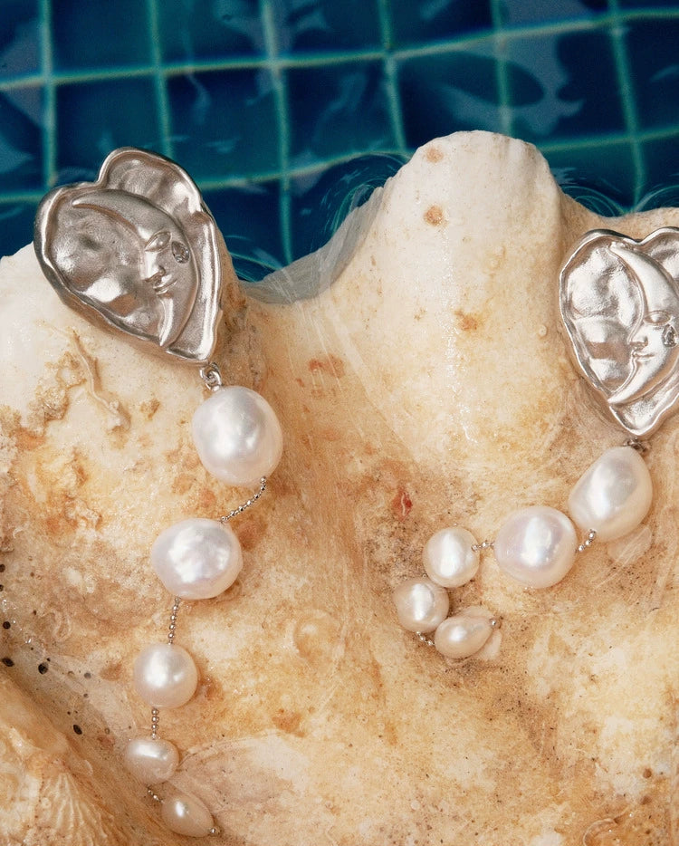 Lost in Echo Heart Pearl Earrings,Lumivault.