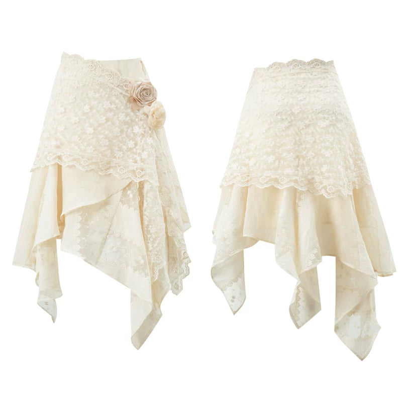 Embroidered Lace A-Line Midi Skirt