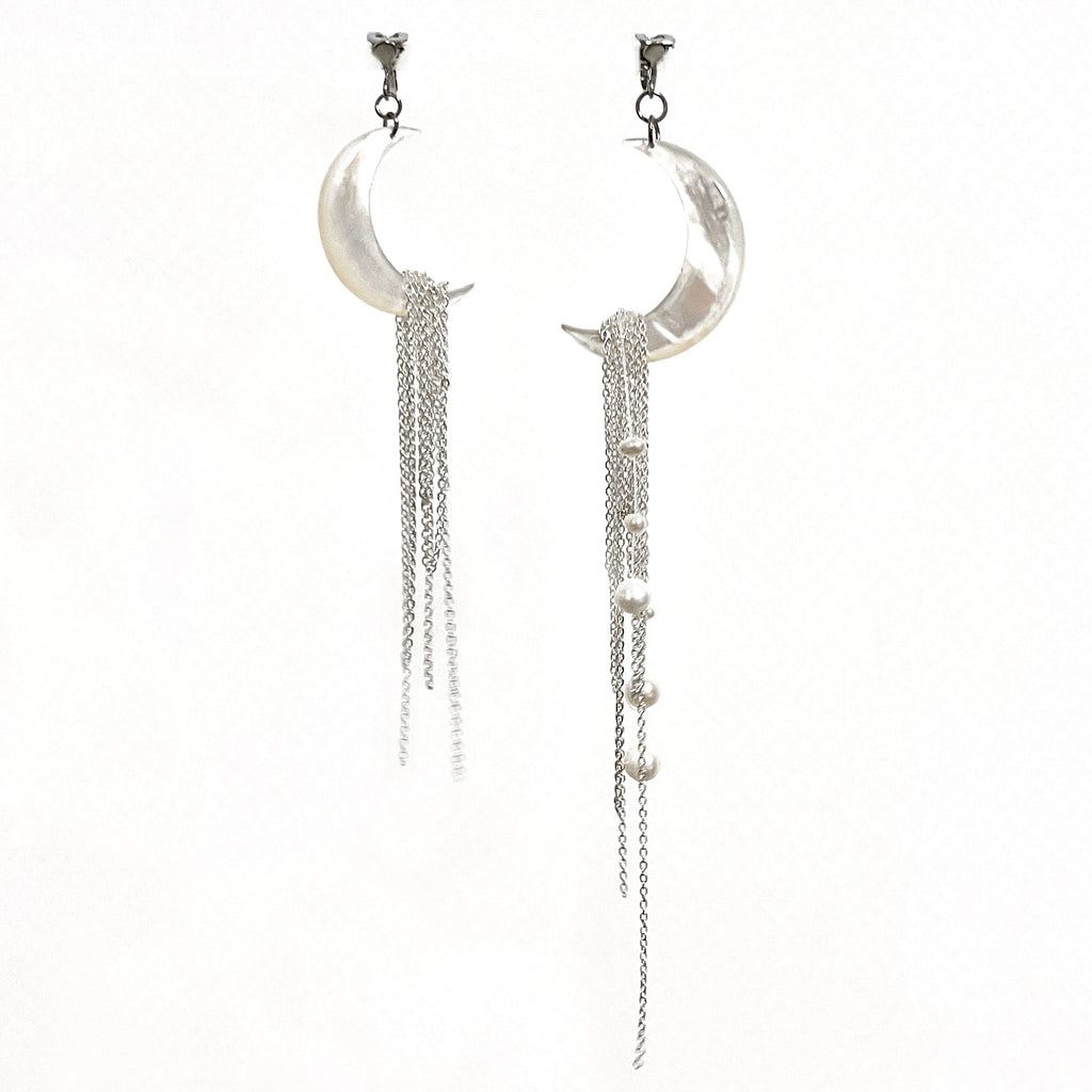 Moonlight Waterfall Freshwater Pearl Shell Earrings,Lumivault.