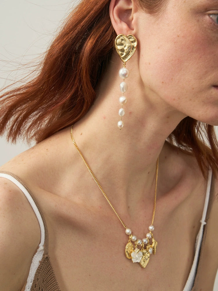 Lost in Echo Heart Pearl Earrings,Lumivault.