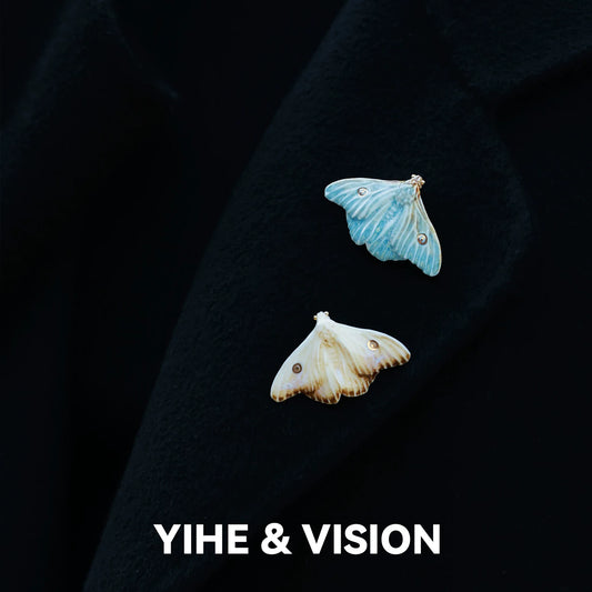 Frost Yellow and Blue Moth Ceramic Brooch,Lumivault.