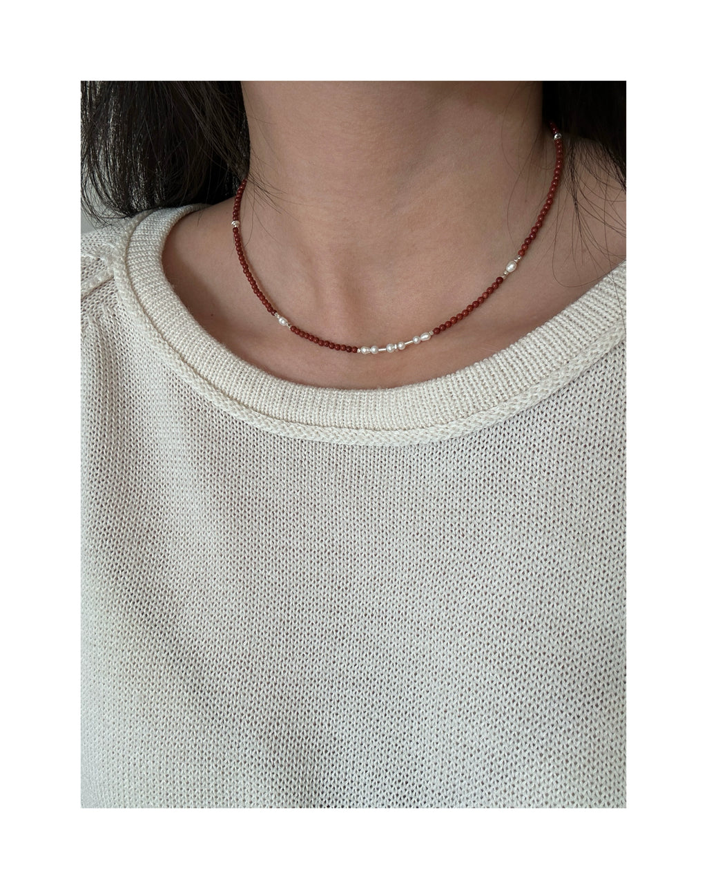 Vintage Red Stone Pearl Necklace - Lumivault